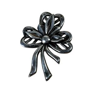 Vintage Sterling Silver Clover Floral Brooch, Vintage Flower Silver Pin